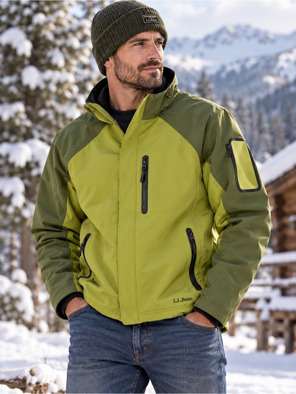 L.L.Bean Men’s Green Colorblock Outdoor Shell Jacket M Vintage